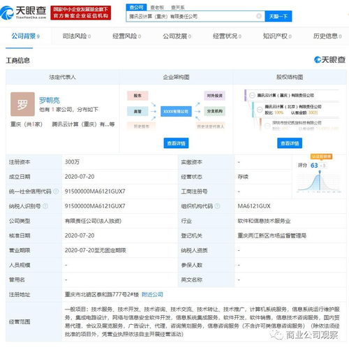 騰訊云計算在重慶設立新公司，注冊資本300萬專注計算機系統服務